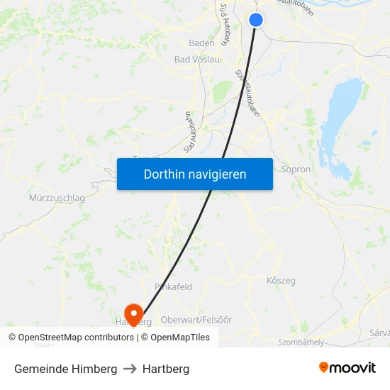 Gemeinde Himberg to Hartberg map