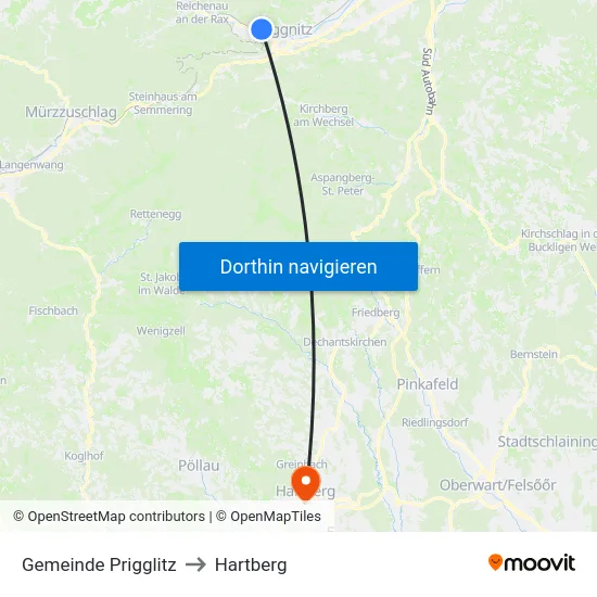 Gemeinde Prigglitz to Hartberg map