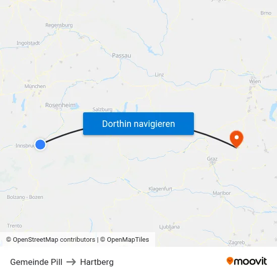 Gemeinde Pill to Hartberg map