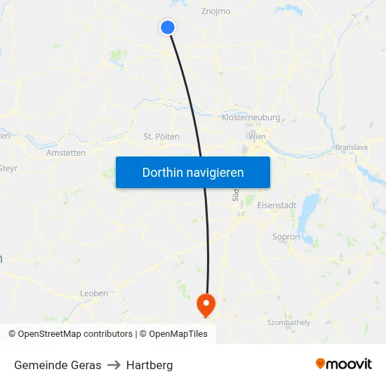 Gemeinde Geras to Hartberg map