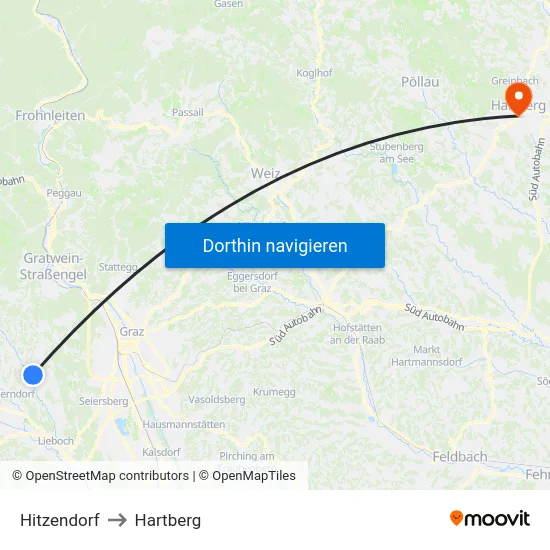 Hitzendorf to Hartberg map