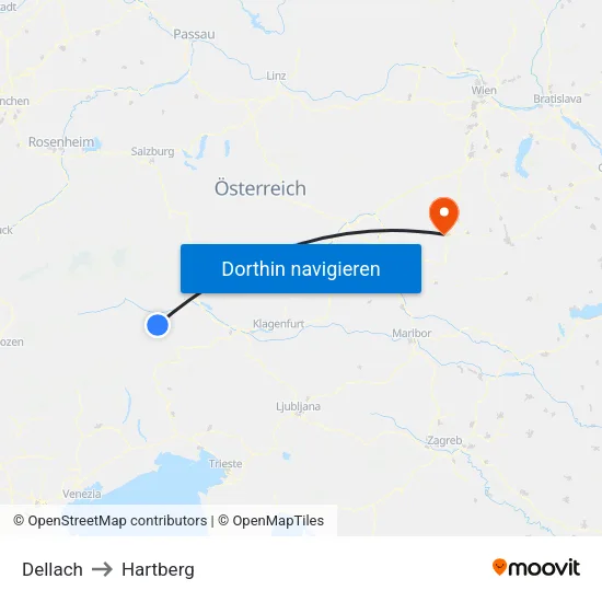 Dellach to Hartberg map