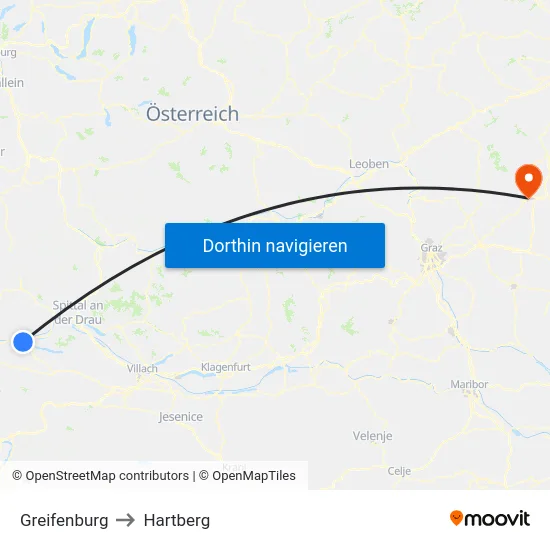 Greifenburg to Hartberg map