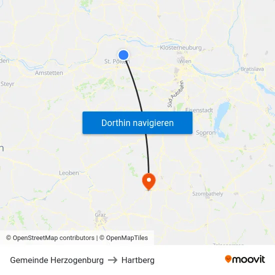 Gemeinde Herzogenburg to Hartberg map