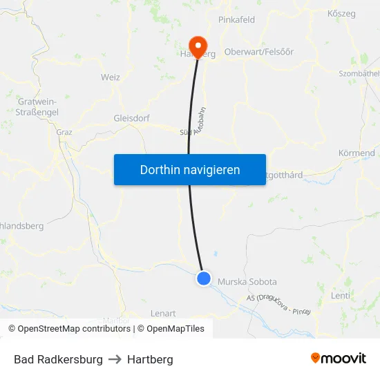 Bad Radkersburg to Hartberg map