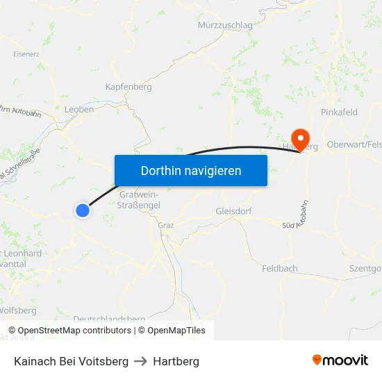 Kainach Bei Voitsberg to Hartberg map