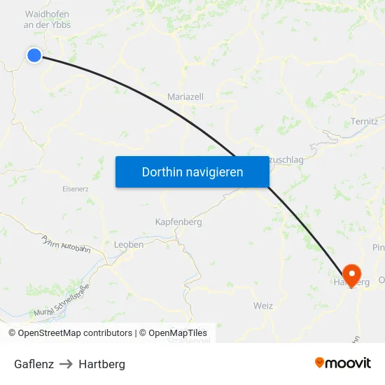 Gaflenz to Hartberg map