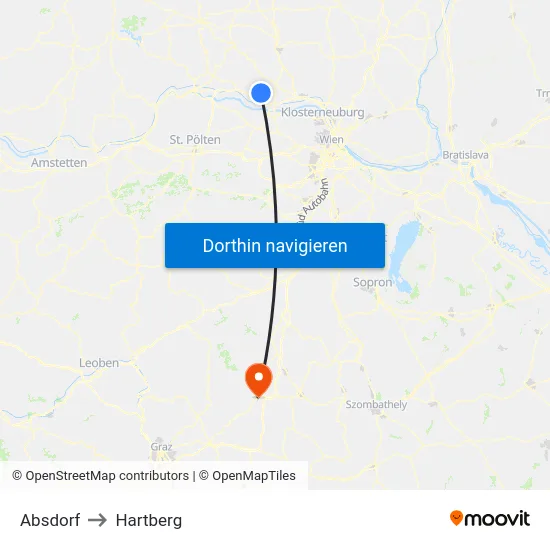 Absdorf to Hartberg map
