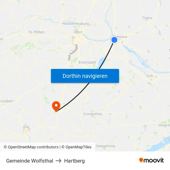 Gemeinde Wolfsthal to Hartberg map
