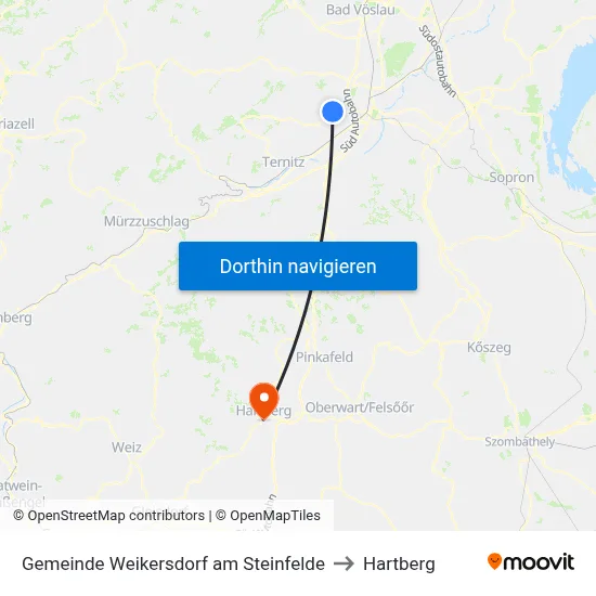 Gemeinde Weikersdorf am Steinfelde to Hartberg map