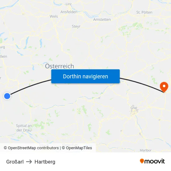 Großarl to Hartberg map