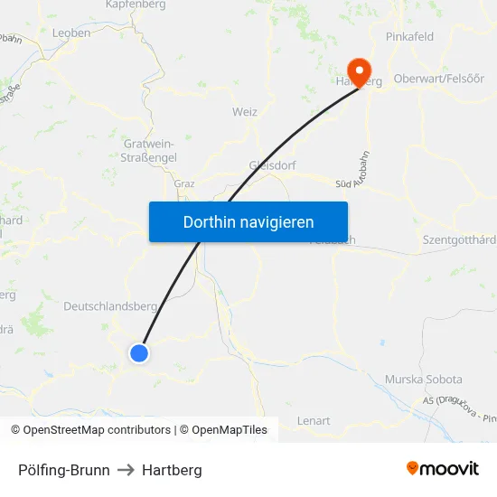 Pölfing-Brunn to Hartberg map