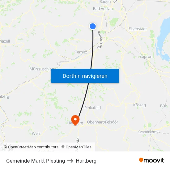 Gemeinde Markt Piesting to Hartberg map