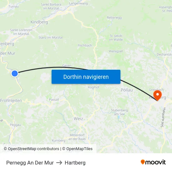 Pernegg An Der Mur to Hartberg map
