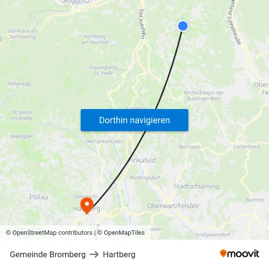 Gemeinde Bromberg to Hartberg map