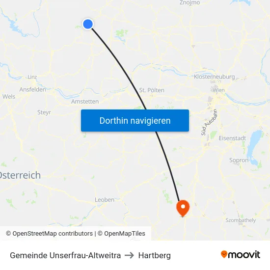 Gemeinde Unserfrau-Altweitra to Hartberg map