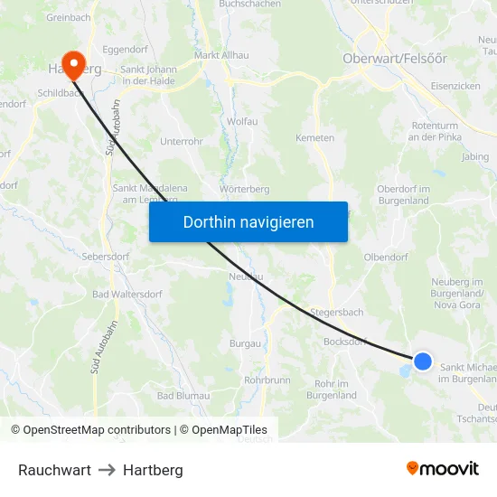 Rauchwart to Hartberg map
