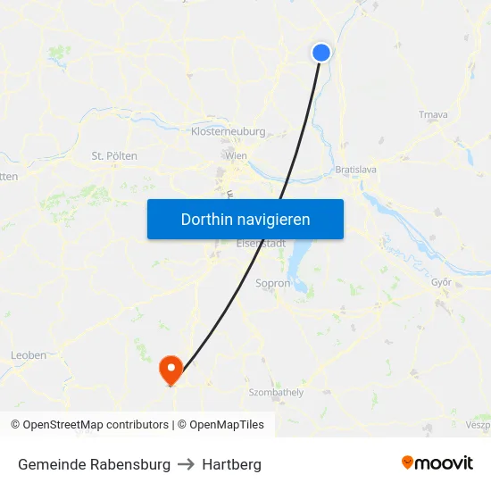 Gemeinde Rabensburg to Hartberg map