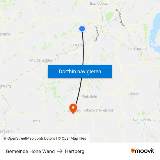 Gemeinde Hohe Wand to Hartberg map