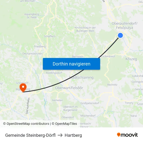 Gemeinde Steinberg-Dörfl to Hartberg map