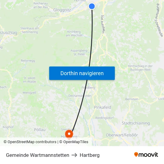 Gemeinde Wartmannstetten to Hartberg map