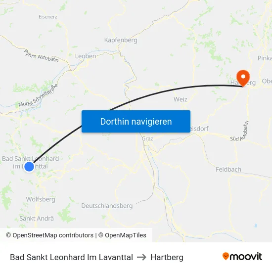 Bad Sankt Leonhard Im Lavanttal to Hartberg map