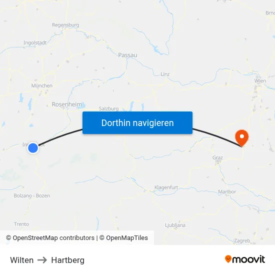 Wilten to Hartberg map