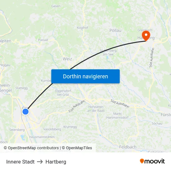 Innere Stadt to Hartberg map