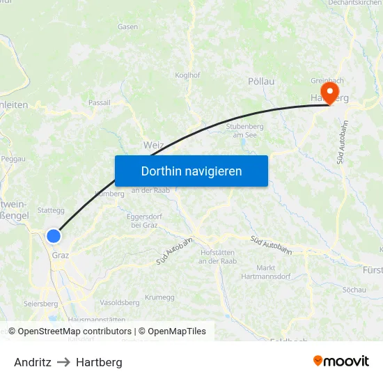 Andritz to Hartberg map