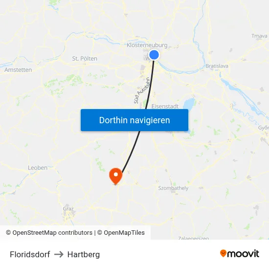 Floridsdorf to Hartberg map
