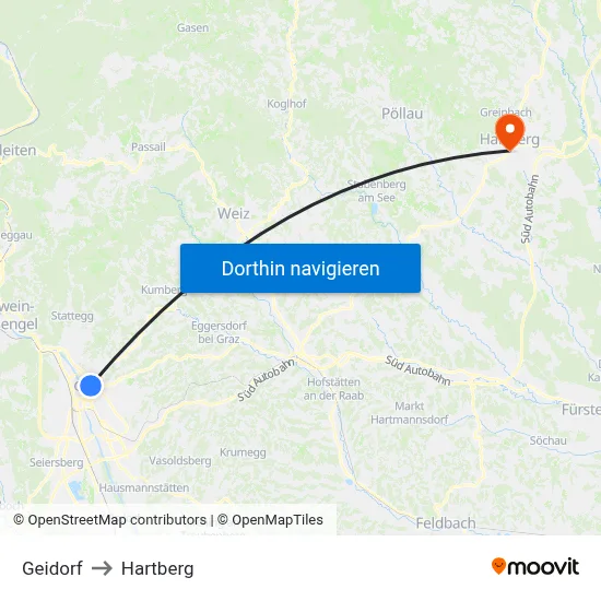 Geidorf to Hartberg map