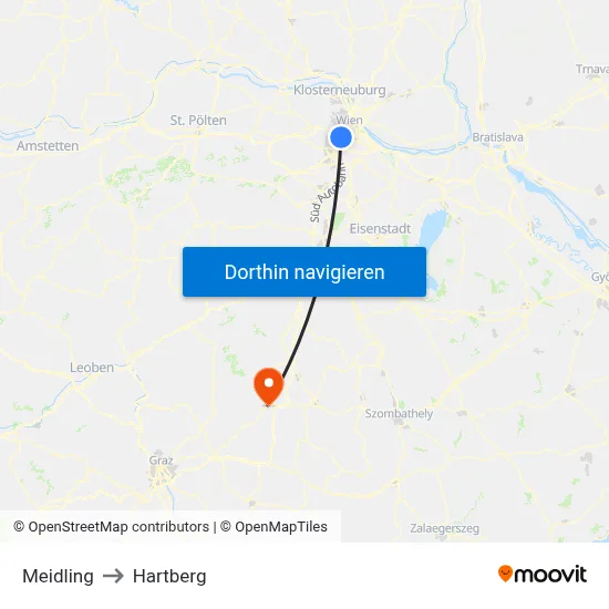 Meidling to Hartberg map