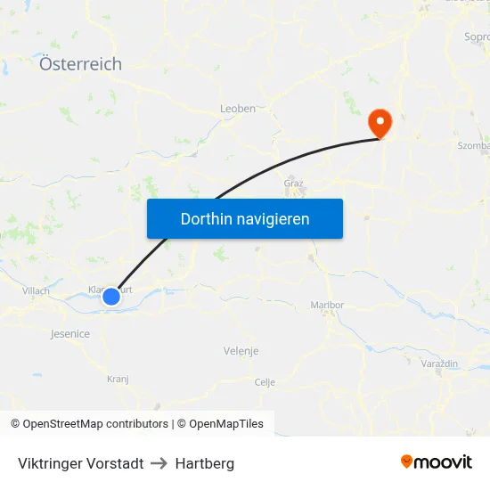 Viktringer Vorstadt to Hartberg map