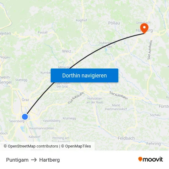 Puntigam to Hartberg map