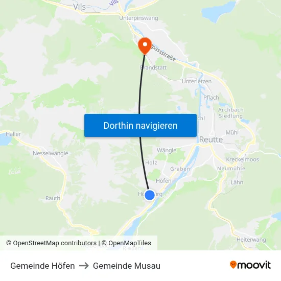 Gemeinde Höfen to Gemeinde Musau map