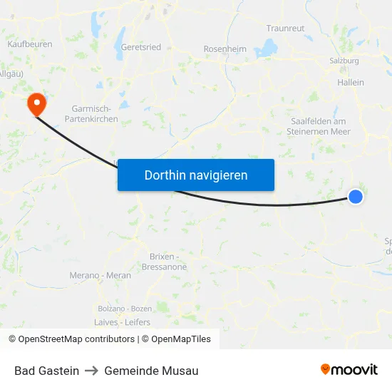 Bad Gastein to Gemeinde Musau map