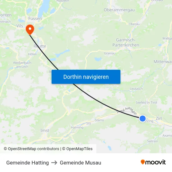 Gemeinde Hatting to Gemeinde Musau map