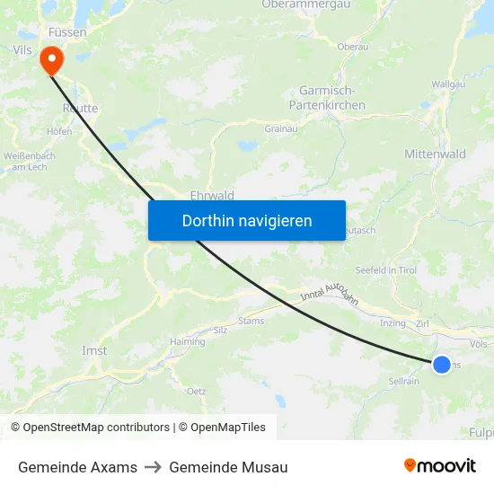 Gemeinde Axams to Gemeinde Musau map
