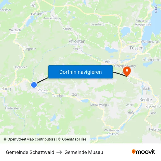 Gemeinde Schattwald to Gemeinde Musau map