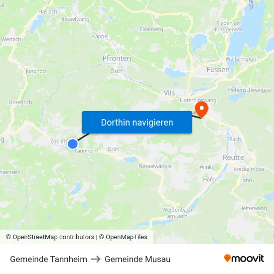 Gemeinde Tannheim to Gemeinde Musau map