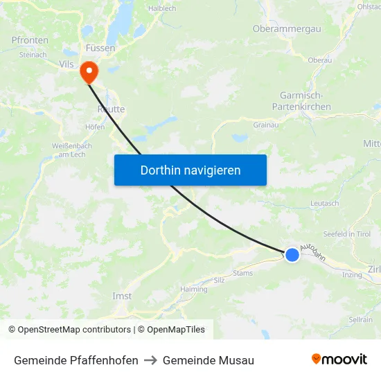 Gemeinde Pfaffenhofen to Gemeinde Musau map