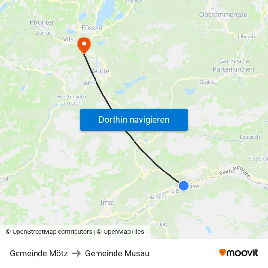 Gemeinde Mötz to Gemeinde Musau map