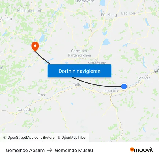 Gemeinde Absam to Gemeinde Musau map