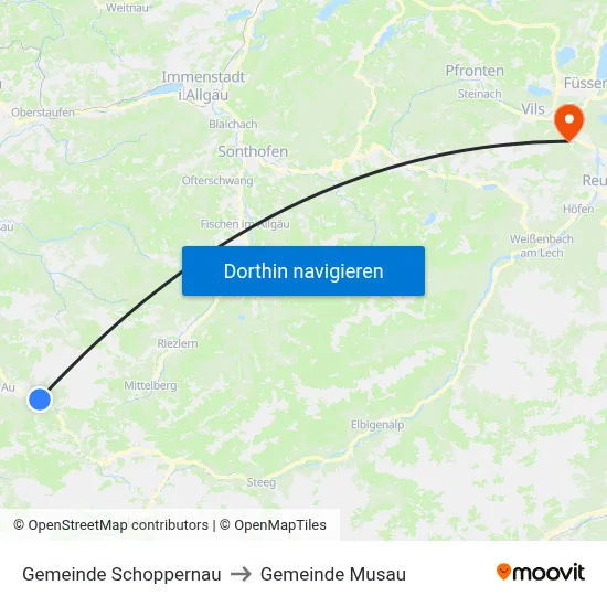 Gemeinde Schoppernau to Gemeinde Musau map