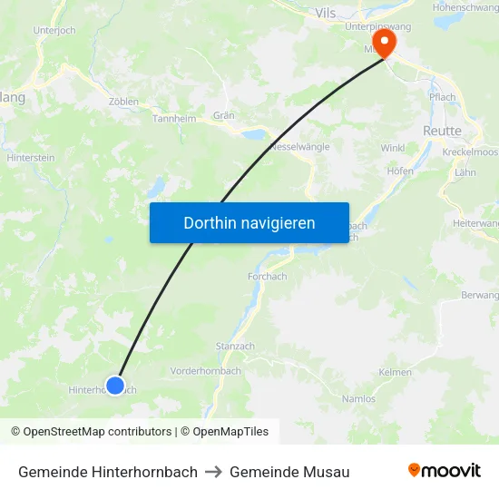 Gemeinde Hinterhornbach to Gemeinde Musau map