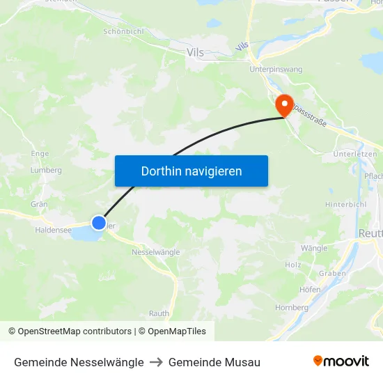 Gemeinde Nesselwängle to Gemeinde Musau map