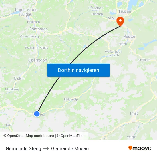 Gemeinde Steeg to Gemeinde Musau map