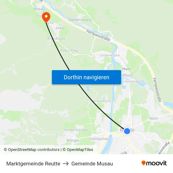 Marktgemeinde Reutte to Gemeinde Musau map
