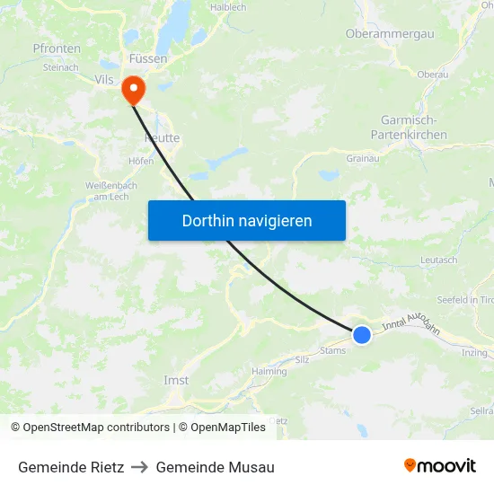 Gemeinde Rietz to Gemeinde Musau map