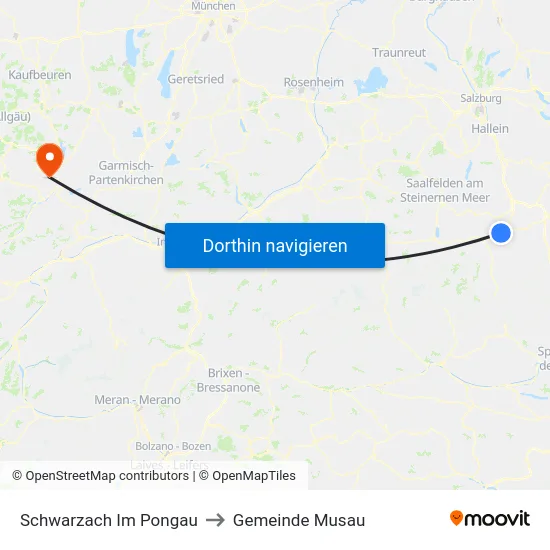 Schwarzach Im Pongau to Gemeinde Musau map